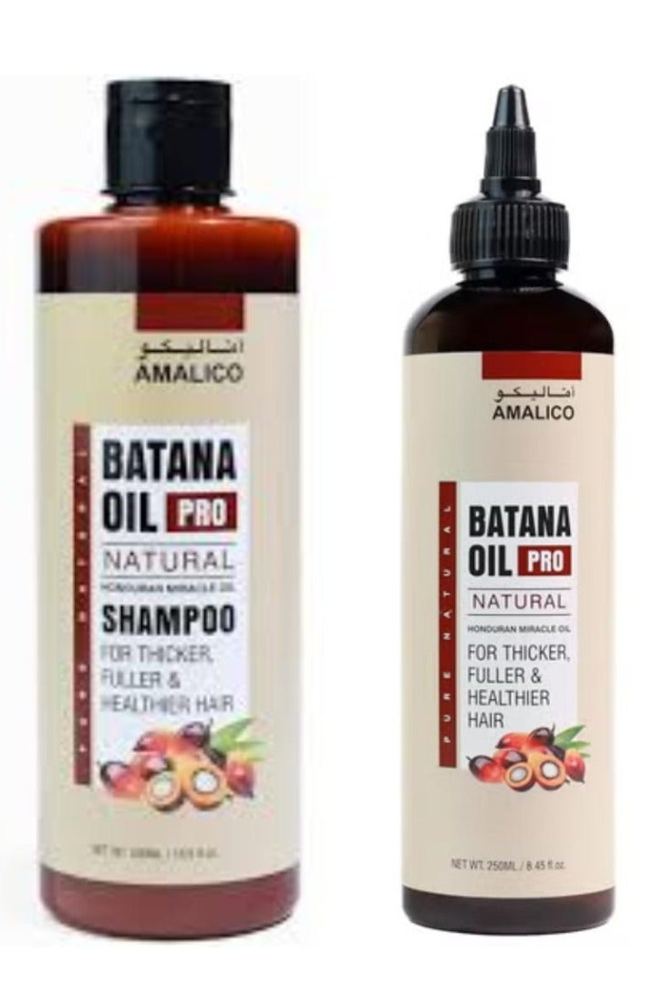 اماليكو مجموعة من قطعتين من زيت باتانا برو الطبيعي المعجزة الهندوراسي لشعر أكثر كثافة وامتلاءً وصحة 250 مل + شامبو باتانا أويل برو الطبيعي، زيت المعجزة الهندوراسي، لشعر أكثر كثافة وامتلاءً، 500 مل
