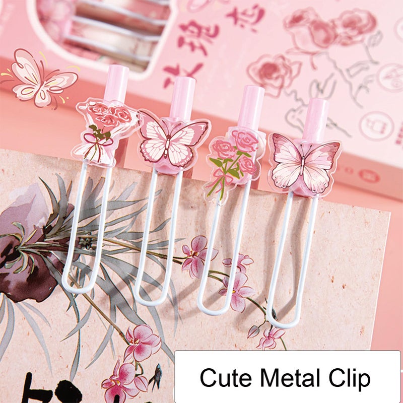 MOZXIRZ 4 Pcs Pink Rose Butterfly Pens Cute Retractable Pen 0.5mm Black Ink Writing Pen Kawaii Aesthetic Gel Pens for Women Men Office School Supplies (Pink) - Image 5