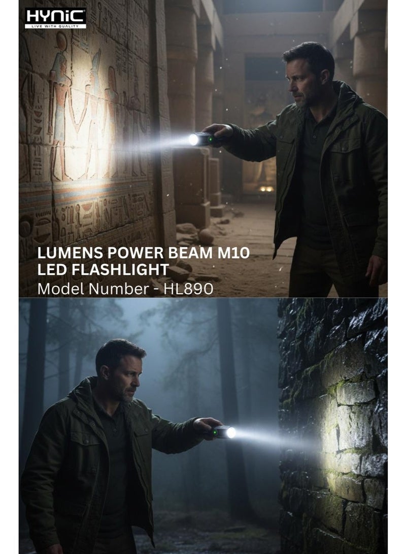 Hynic Lumens Power Beam M10 LED Flashlight – 600 Lumens Rechargeable Tactical Torch, Waterproof Aluminum Alloy Body, 3 Modes & 1500mAh Battery - Image 4