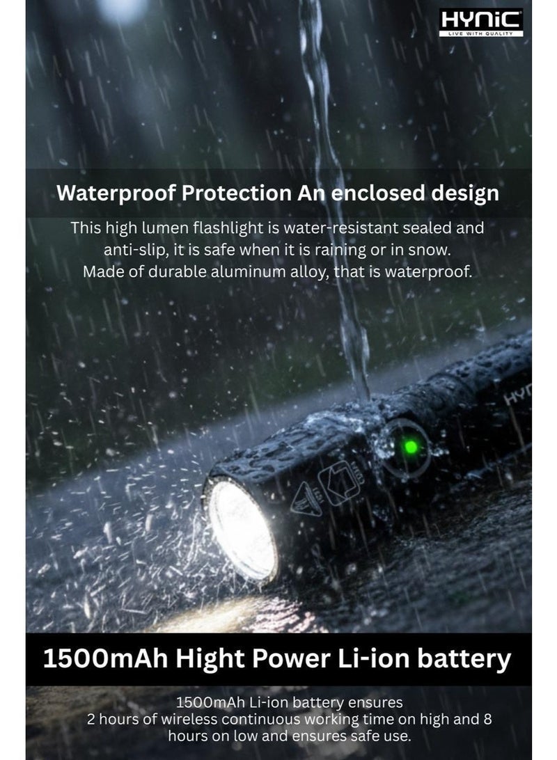 Hynic Lumens Power Beam M10 LED Flashlight – 600 Lumens Rechargeable Tactical Torch, Waterproof Aluminum Alloy Body, 3 Modes & 1500mAh Battery - Image 5