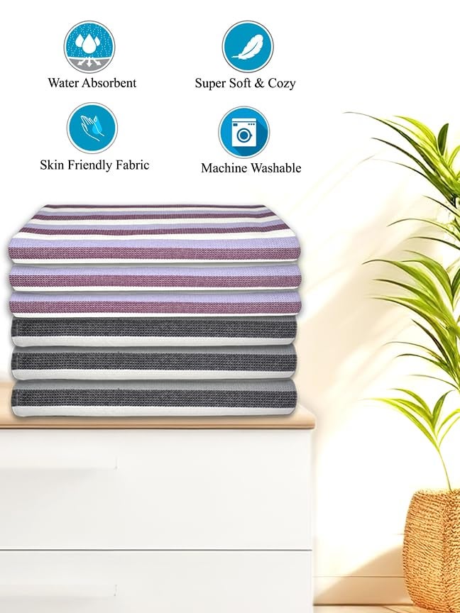 Athom Living Iris Cotton Bath Towel Soft Absorbent LightweightIdeal for Home Gym and Travel Pack of 6 - Image 3