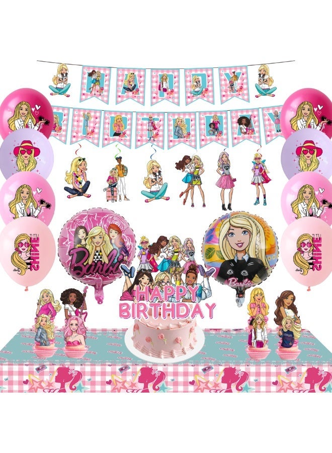 ILovhaprty Barbie Princess Birthday Party Decorations, 35pcs Barbie Party Decoration Set - Barbie Balloons Banner Tablecloth Cupcake Toppers etc Barbie Princess Birthday Party Supplies - Image 1