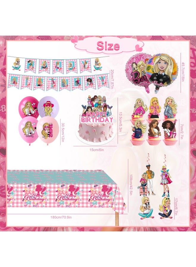 ILovhaprty Barbie Princess Birthday Party Decorations, 35pcs Barbie Party Decoration Set - Barbie Balloons Banner Tablecloth Cupcake Toppers etc Barbie Princess Birthday Party Supplies - Image 2