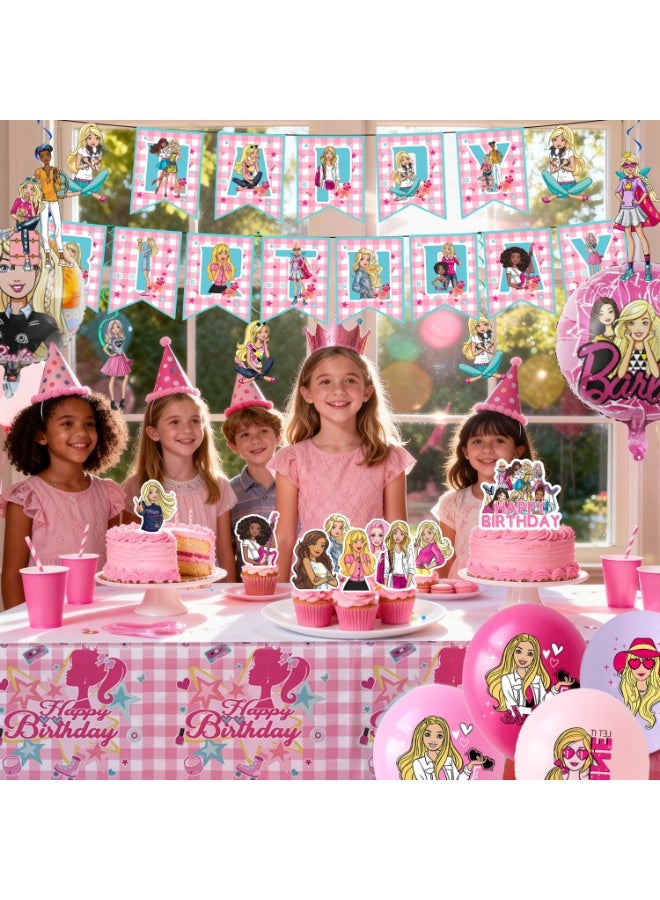 ILovhaprty Barbie Princess Birthday Party Decorations, 35pcs Barbie Party Decoration Set - Barbie Balloons Banner Tablecloth Cupcake Toppers etc Barbie Princess Birthday Party Supplies - Image 5