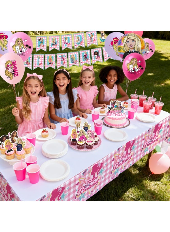 ILovhaprty Barbie Princess Birthday Party Decorations, 35pcs Barbie Party Decoration Set - Barbie Balloons Banner Tablecloth Cupcake Toppers etc Barbie Princess Birthday Party Supplies - Image 4