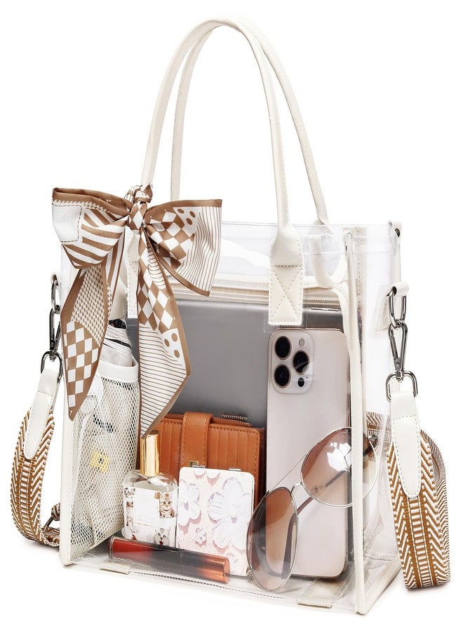 ASKSKY Clear Tote Bag Stadium Events Transparent Clear Purse for Women Thick PVC Shoulder Bag with Guitar Strap for Concert, Beige, One size - Image 1