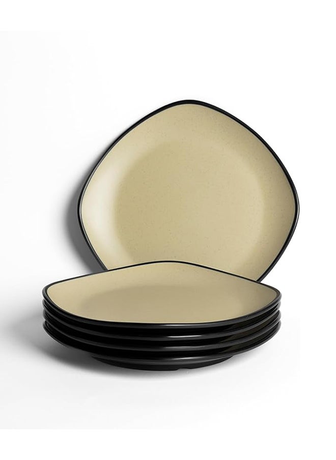 Master Gold Melamine 6 Piece Square Flat Dinner Plates | Ideal for Serving Meat, Noodles & Desserts | Shatterproof, Dishwasher & Microwave Safe | for Home, Restaurant, Hotel (Beige | Black, 27.5cm)  - Image 1