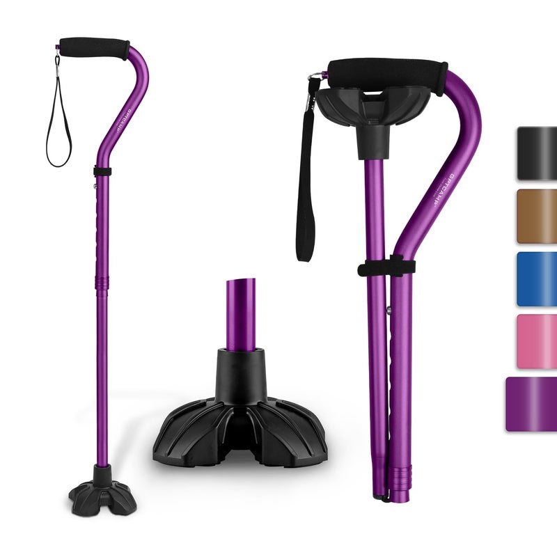 GPTCAMP G1 Walking Stick, Walking Cane for Women & Men with Wrist Strap, Lightweight & Sturdy Offset EVA Handle, Large Quad Base, Self Standing for Seniors and People with Injuries & Recovery - Image 1