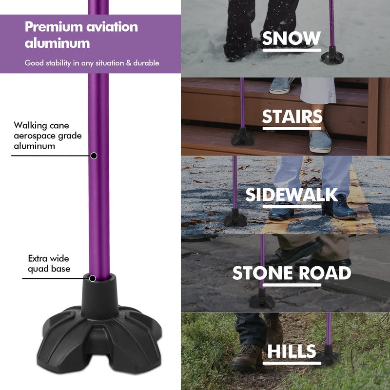 GPTCAMP G1 Walking Stick, Walking Cane for Women & Men with Wrist Strap, Lightweight & Sturdy Offset EVA Handle, Large Quad Base, Self Standing for Seniors and People with Injuries & Recovery - Image 3