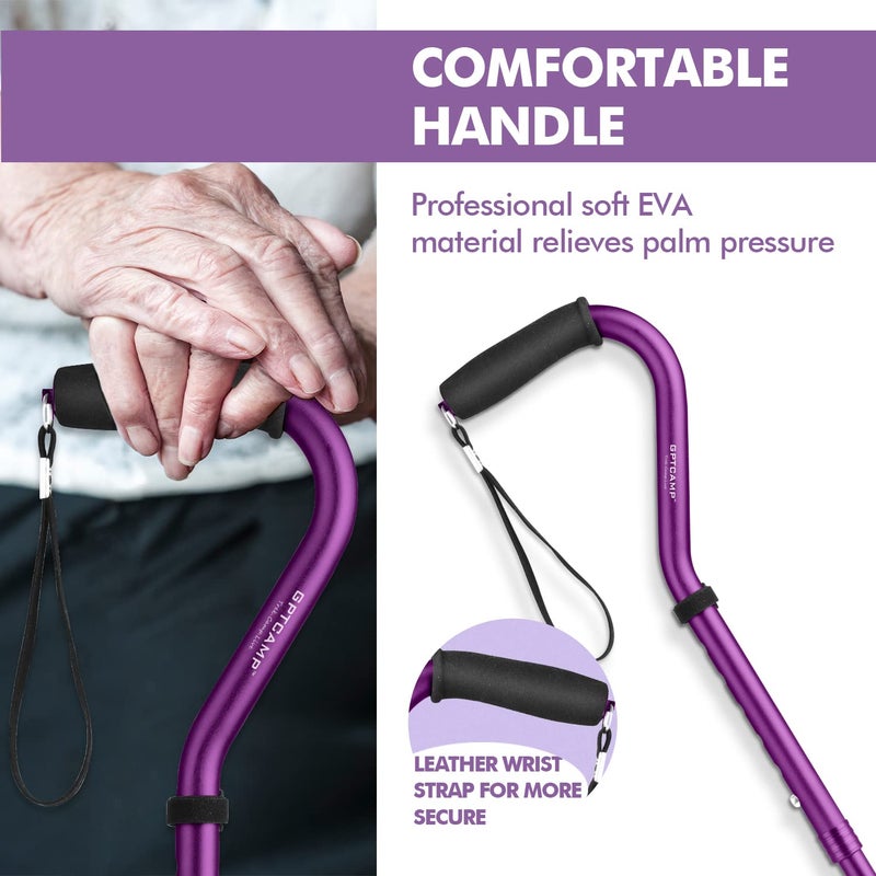 GPTCAMP G1 Walking Stick, Walking Cane for Women & Men with Wrist Strap, Lightweight & Sturdy Offset EVA Handle, Large Quad Base, Self Standing for Seniors and People with Injuries & Recovery - Image 4