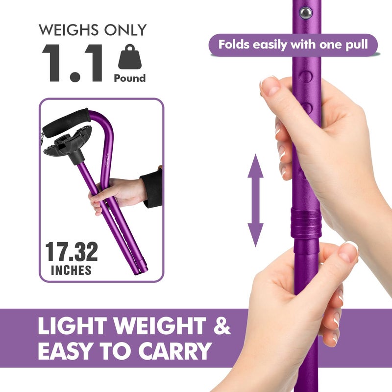 GPTCAMP G1 Walking Stick, Walking Cane for Women & Men with Wrist Strap, Lightweight & Sturdy Offset EVA Handle, Large Quad Base, Self Standing for Seniors and People with Injuries & Recovery - Image 5