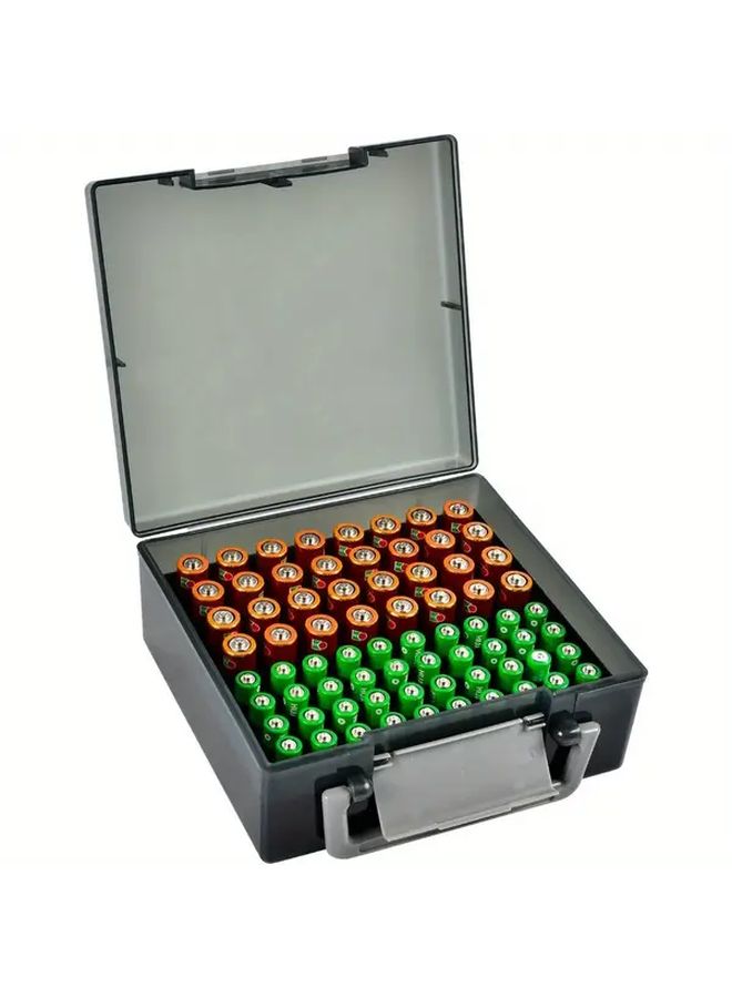 Gray 72 AA AAA Battery Storage Organizer Case With Clear Lid Home Dispenser - Image 1