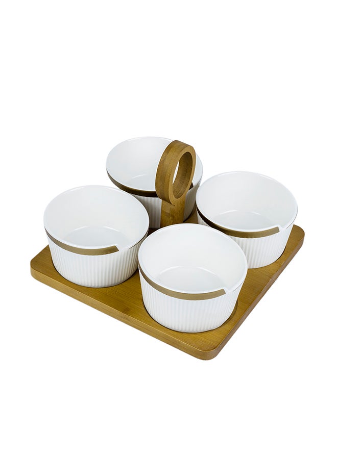 Shallow طقم تقديم 4 أقسام من الصين العظمية الجديدة الضحلة مع صينية من الخيزران - عرض طهوي أنيق - Image 2