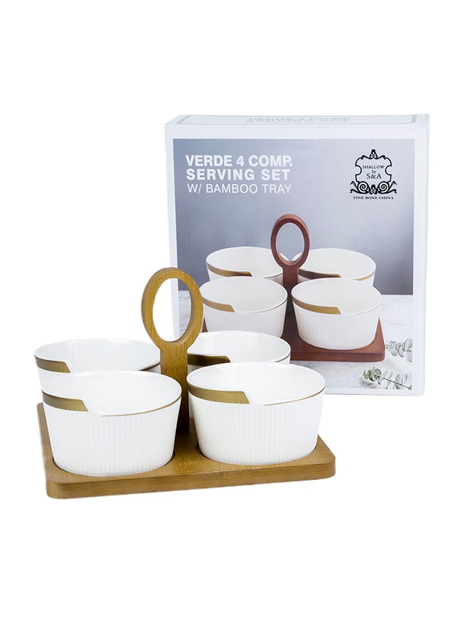 Shallow طقم تقديم 4 أقسام من الصين العظمية الجديدة الضحلة مع صينية من الخيزران - عرض طهوي أنيق - Image 3