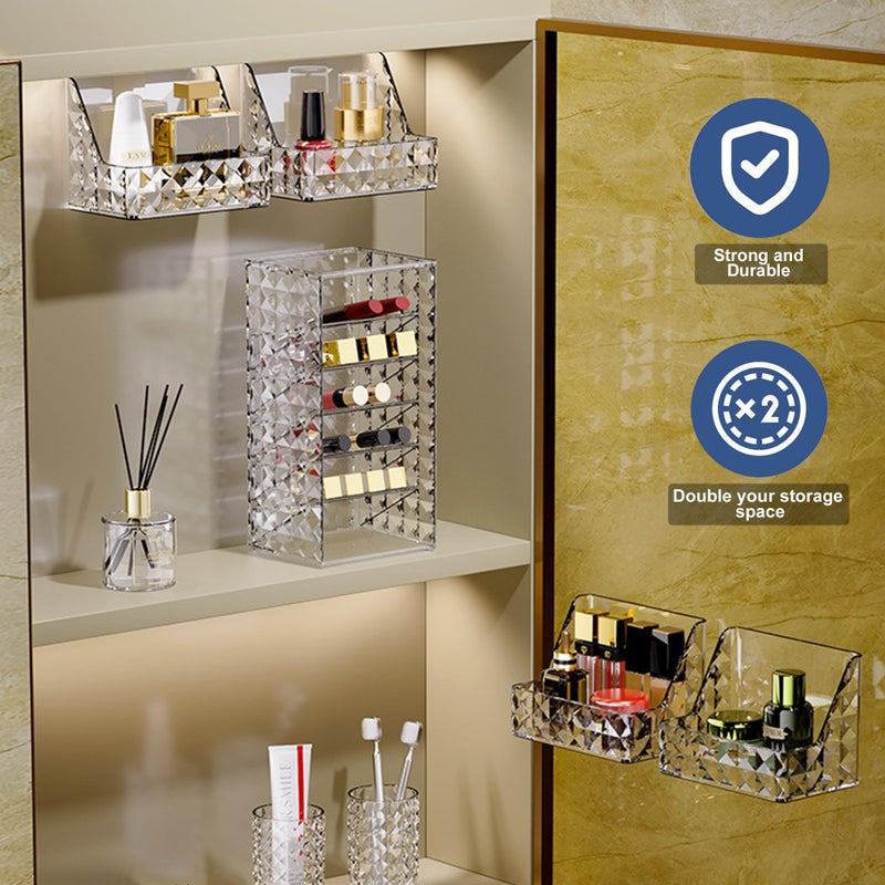 Kuber Industries Kuber Industries Decorative Wall hanging Bins Multipurpose | Diamond Cut Finish Stackable Makeup Organiser | Ideal for Cosmetics, Skincare, Lipsticks, Nail Care Accessories | Transparent  - Image 4