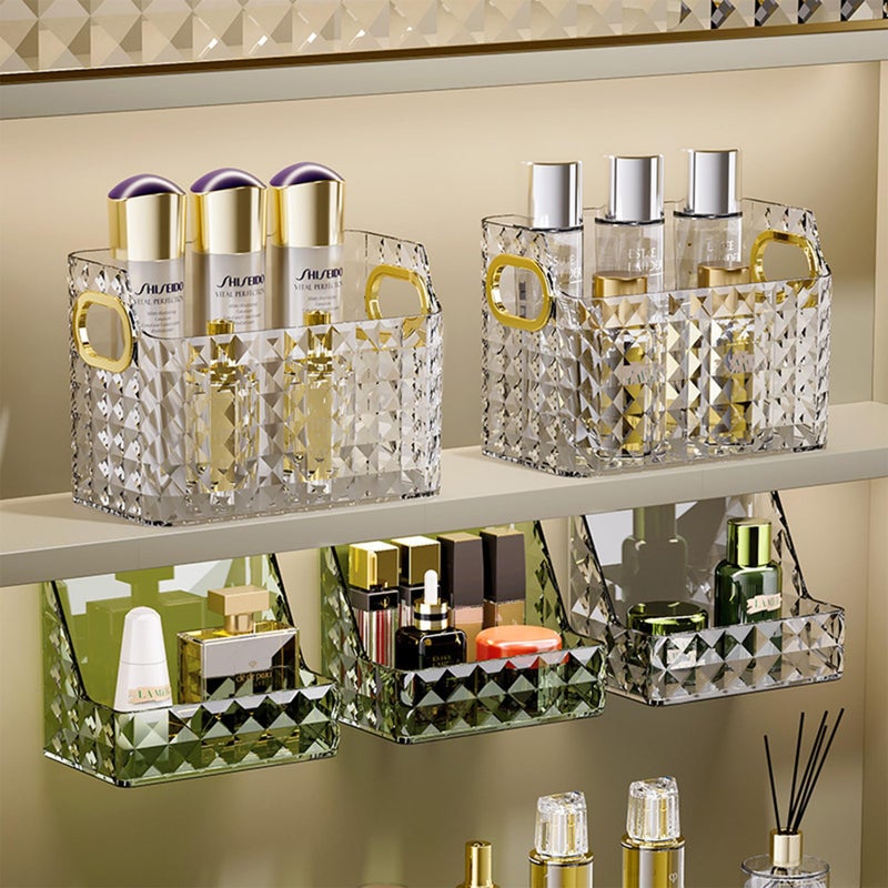 Kuber Industries Kuber Industries Decorative Wall hanging Bins Multipurpose | Diamond Cut Finish Stackable Makeup Organiser | Ideal for Cosmetics, Skincare, Lipsticks, Nail Care Accessories | Transparent  - Image 2
