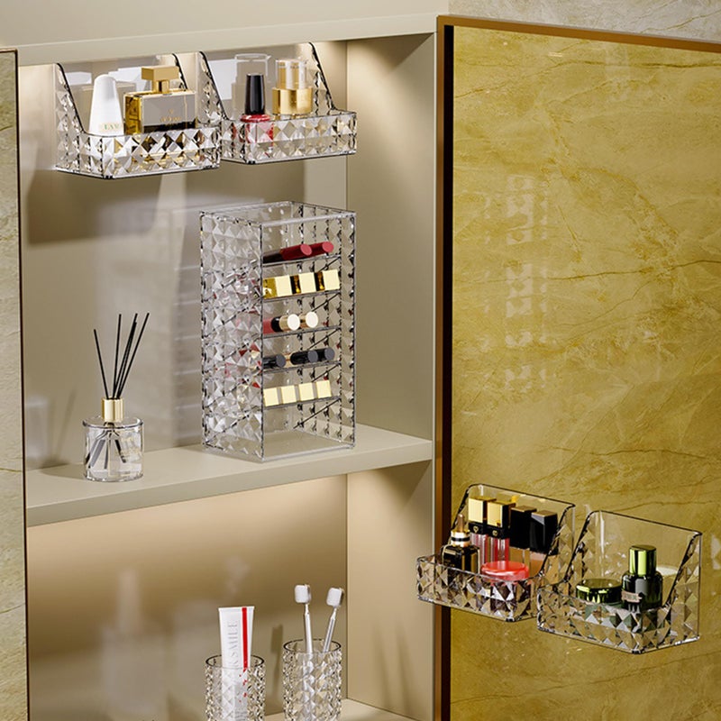 Kuber Industries Kuber Industries Decorative Wall hanging Bins Multipurpose | Diamond Cut Finish Stackable Makeup Organiser | Ideal for Cosmetics, Skincare, Lipsticks, Nail Care Accessories | Transparent  - Image 5