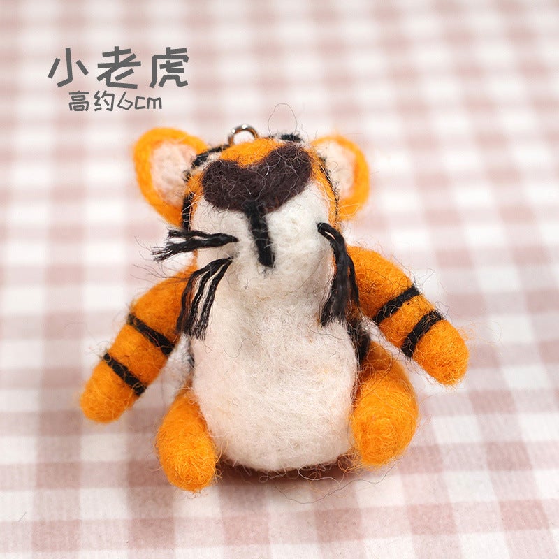 ins style wool felt three-dimensional tiger doll key ring cute cute little lion bag hanging personalized clothing accessories Little tiger keychain