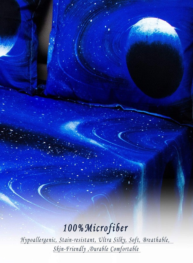 Bedlifes Galaxy Outer Space Sheet Set, Galaxy Themed, 3 pcs Including Flat Sheet, Fitted Sheet, and 1 Pillowcase (Light Blue Queen) - Image 4