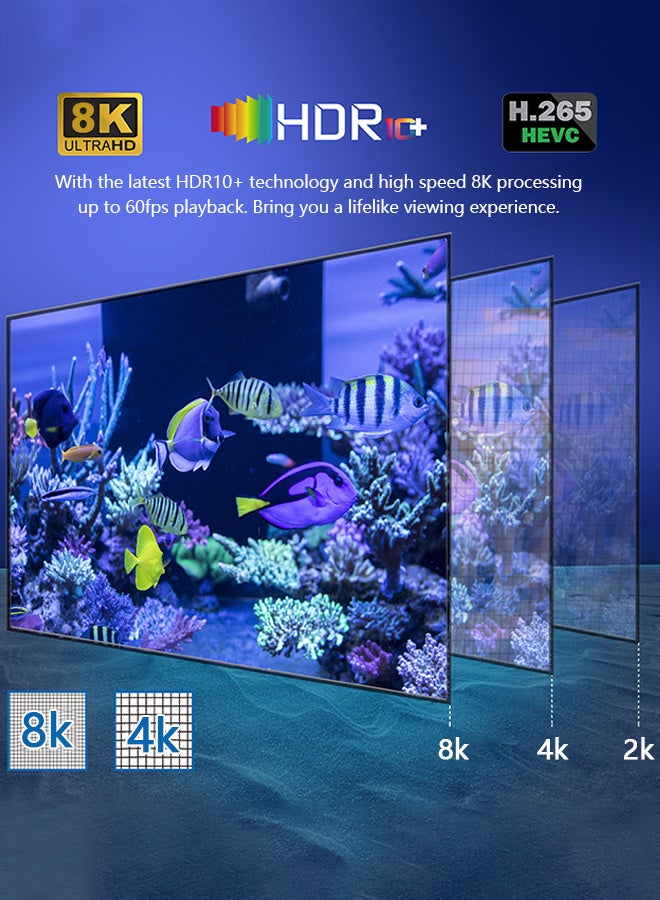 تلفزيون صندوق التلفاز الذكي أندرويد 13.0، ثنائي الواي فاي 2.4G و5G، بلوتوث 4.0، تشغيل الوسائط H.265، مشغل وسائط بدقة 8K UHD - Image 2