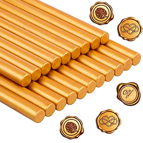 PAXCOO Sealing Wax Paxcoo 20pcs Wax Seal Sticks Glue Gun Sealing Wax for Wax Seal Stamp Letter Wax Seal and Crafts Gold - Image 1