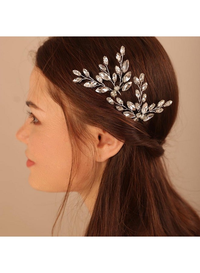 BERYUAN Bridal Crystal Rhinestone Hair Pins Teardrop Rhinestone Hair Piece Wedding Headband Bride Hair Accessories For Wedding Women And Girls(2Pcs) (Silver) - Image 1