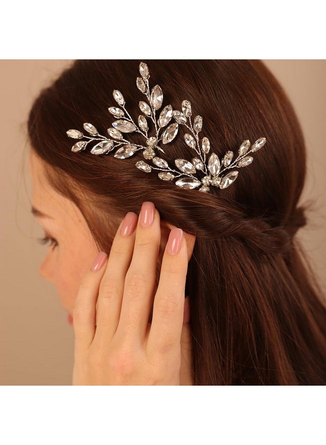 BERYUAN Bridal Crystal Rhinestone Hair Pins Teardrop Rhinestone Hair Piece Wedding Headband Bride Hair Accessories For Wedding Women And Girls(2Pcs) (Silver) - Image 3