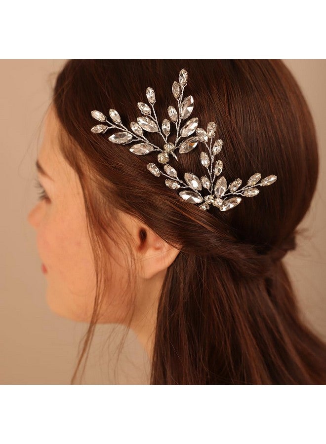BERYUAN Bridal Crystal Rhinestone Hair Pins Teardrop Rhinestone Hair Piece Wedding Headband Bride Hair Accessories For Wedding Women And Girls(2Pcs) (Silver) - Image 2