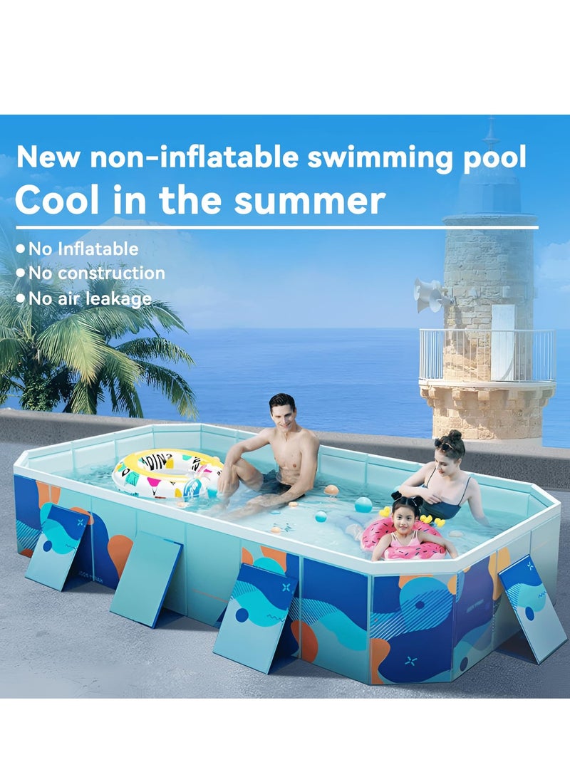 FLYROAD Foldable Swimming pool, non inflatable swimming pool, outdoor family square swimming pool, rectangular above ground swimming pool, with drain plugs and holes, easy to assemble - Image 2