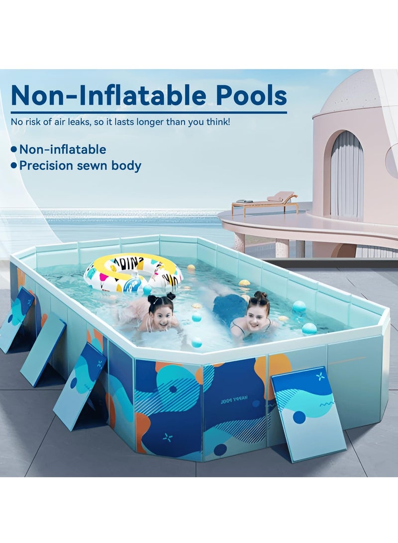 FLYROAD Foldable Swimming pool, non inflatable swimming pool, outdoor family square swimming pool, rectangular above ground swimming pool, with drain plugs and holes, easy to assemble - Image 3