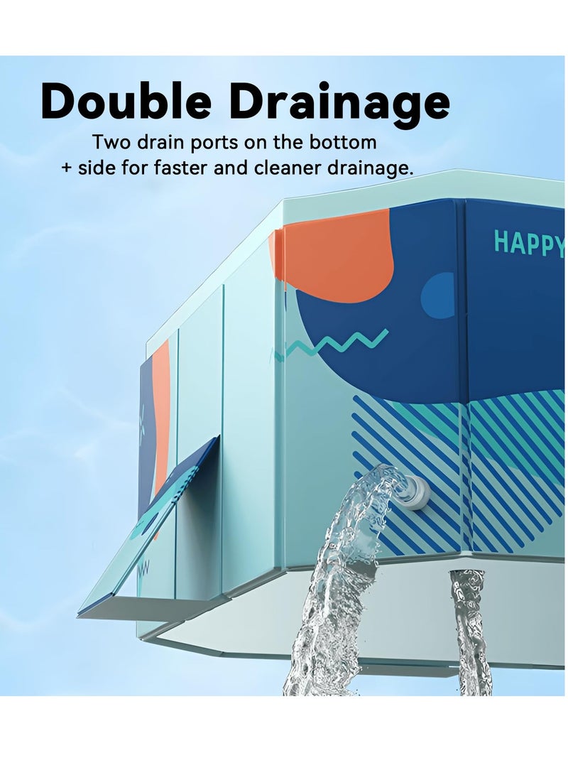 FLYROAD Foldable Swimming pool, non inflatable swimming pool, outdoor family square swimming pool, rectangular above ground swimming pool, with drain plugs and holes, easy to assemble - Image 5