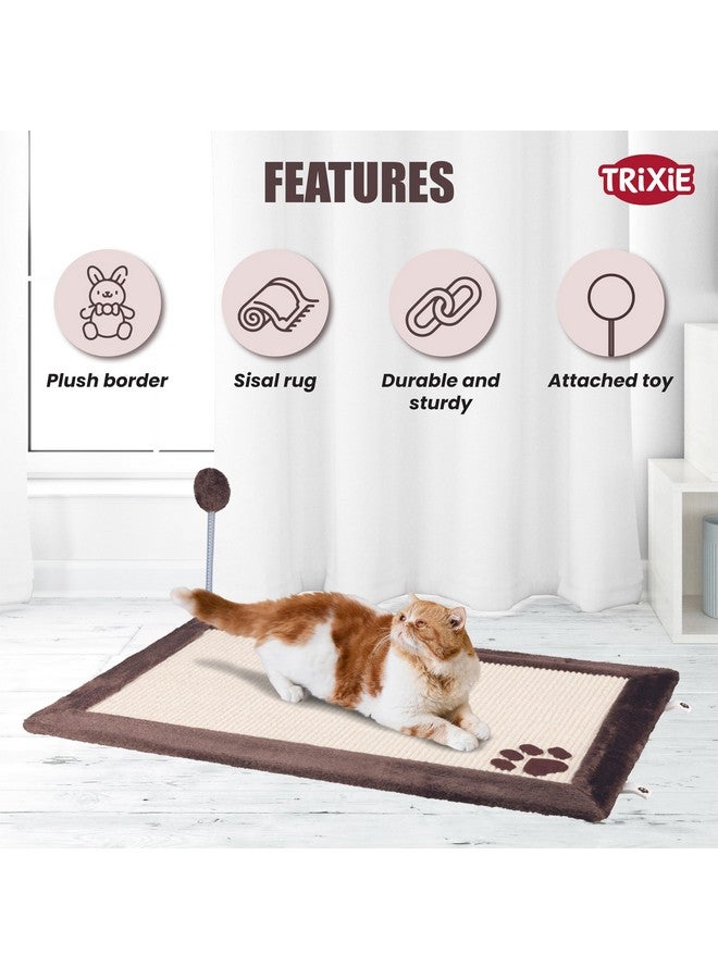 تريكسي سجادة خدش مع لعبة: مصنوعة من نبات السيزال المتين والقطيفة، وممتعة على الوجهين، ووسادة خدش تفاعلية للقطط (بني، 70×45 سم) - Image 3