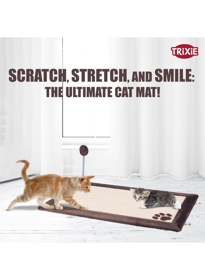 تريكسي سجادة خدش مع لعبة: مصنوعة من نبات السيزال المتين والقطيفة، وممتعة على الوجهين، ووسادة خدش تفاعلية للقطط (بني، 70×45 سم) - Image 2