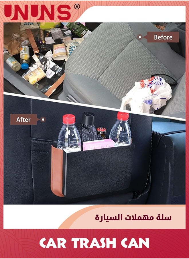UNUNS - سلة المهملات المعلقة للسيارة، صندوق تخزين سلة المهملات القابلة للطي للسيارة، سلة المهملات القابلة للطي للسيارة، كيس قمامة معلق، منظم قمامة مقاوم للماء ومضاد للتسرب للمقعد الأمامي والخلفي للسيارة - Image 1