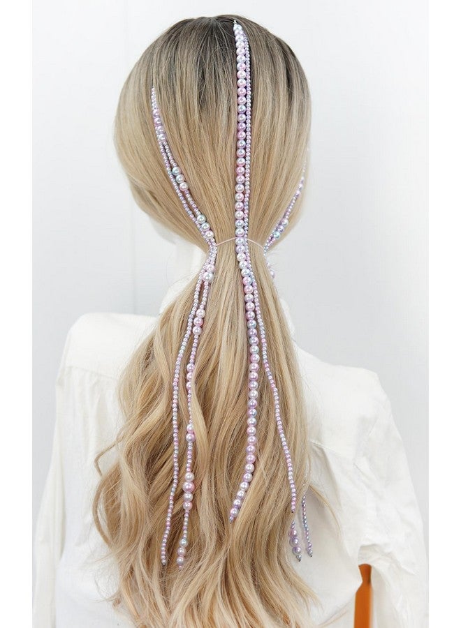 YunZh Faux Pearl beads strands Hair Clip In Hair Braiding clips Long Hair Extension Hair Chain DIY Accessories Fashion Hair Band Hair Accessories for Women Girls (purple) - Image 4