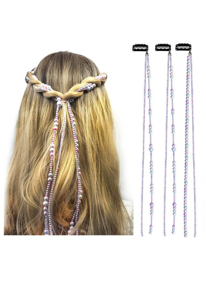 YunZh Faux Pearl beads strands Hair Clip In Hair Braiding clips Long Hair Extension Hair Chain DIY Accessories Fashion Hair Band Hair Accessories for Women Girls (purple) - Image 1