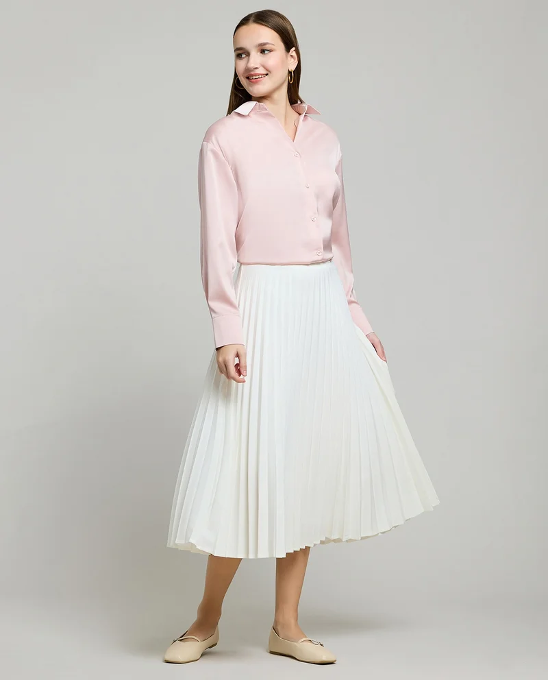 أر أند بي Pleated Midi Skirt with Elastic Waist