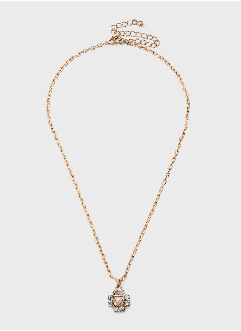 ELLA - Diamante Floral Pendant Necklace And Earring Set - Image 1