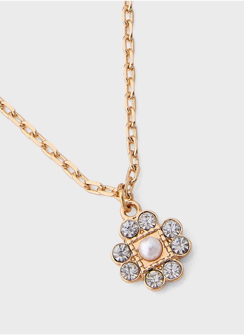 ELLA - Diamante Floral Pendant Necklace And Earring Set - Image 1