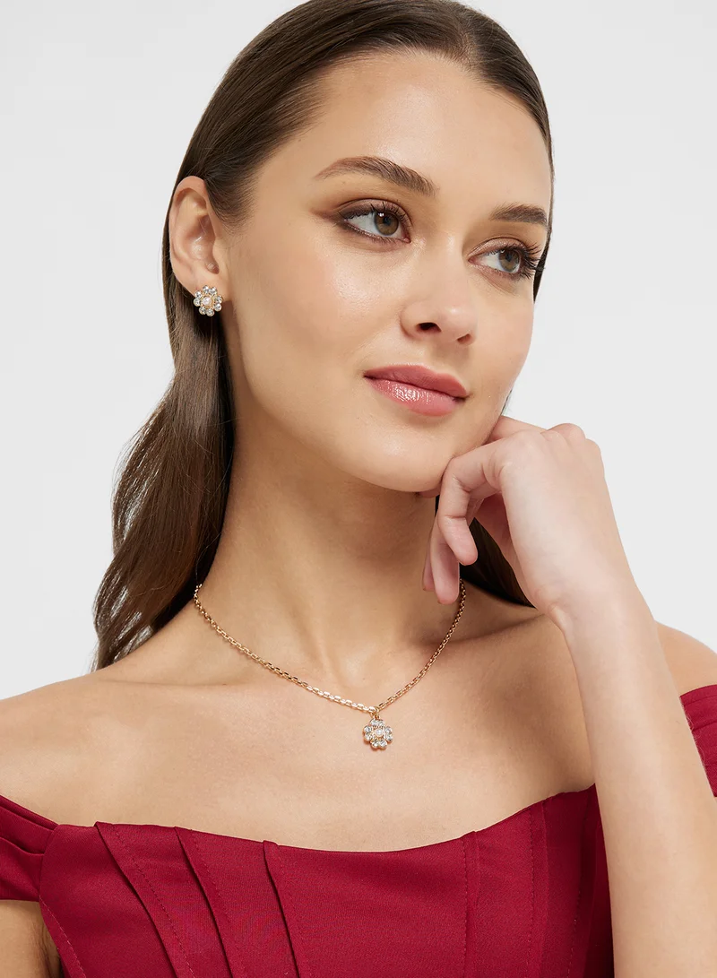 ELLA Diamante Floral Pendant Necklace And Earring Set