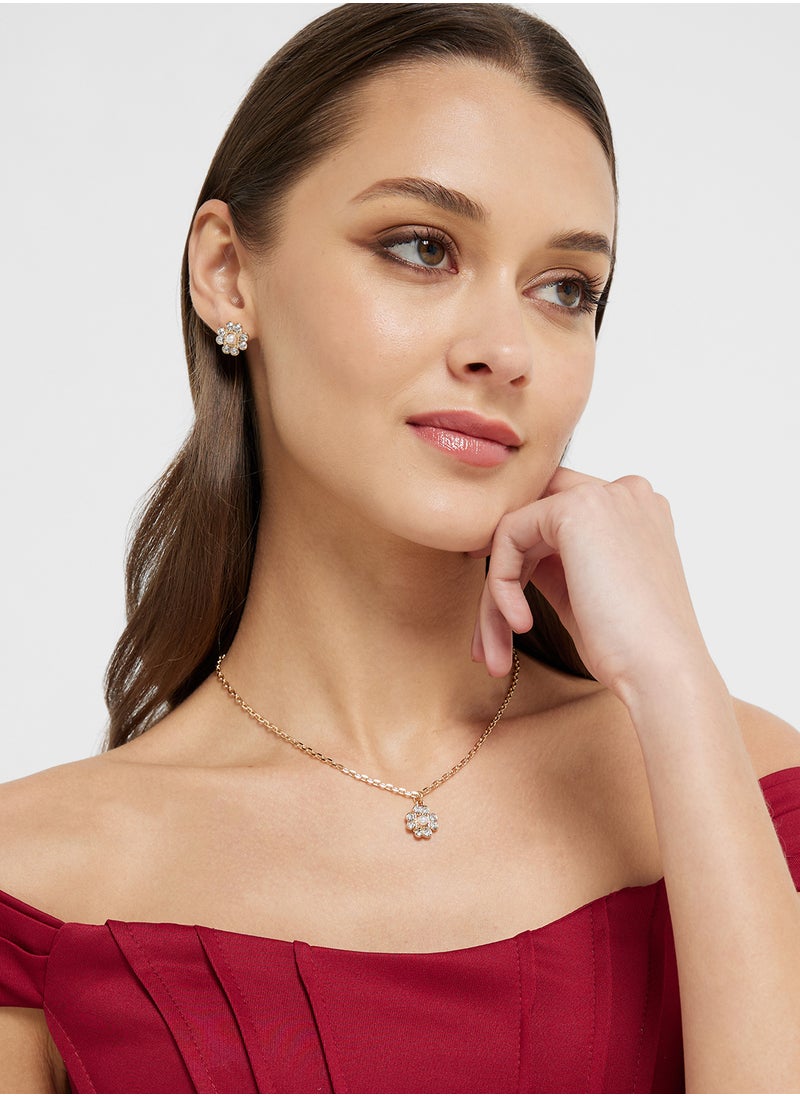 ELLA - Diamante Floral Pendant Necklace And Earring Set - Image 1