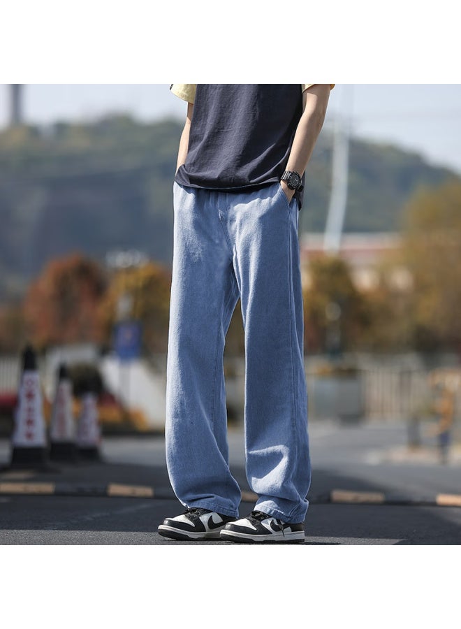 Homlean Men's Loose Straight-leg Fleece-lined Warm Fashion Casual Jeans Hs89 Dark Blue L - Image 4