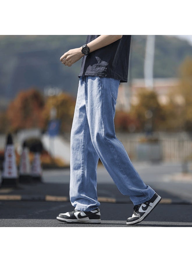 Homlean Men's Loose Straight-leg Fleece-lined Warm Fashion Casual Jeans Hs89 Dark Blue L - Image 2