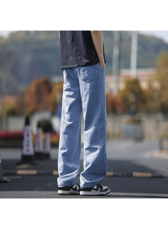 Homlean Men's Loose Straight-leg Fleece-lined Warm Fashion Casual Jeans Hs89 Dark Blue L - Image 3
