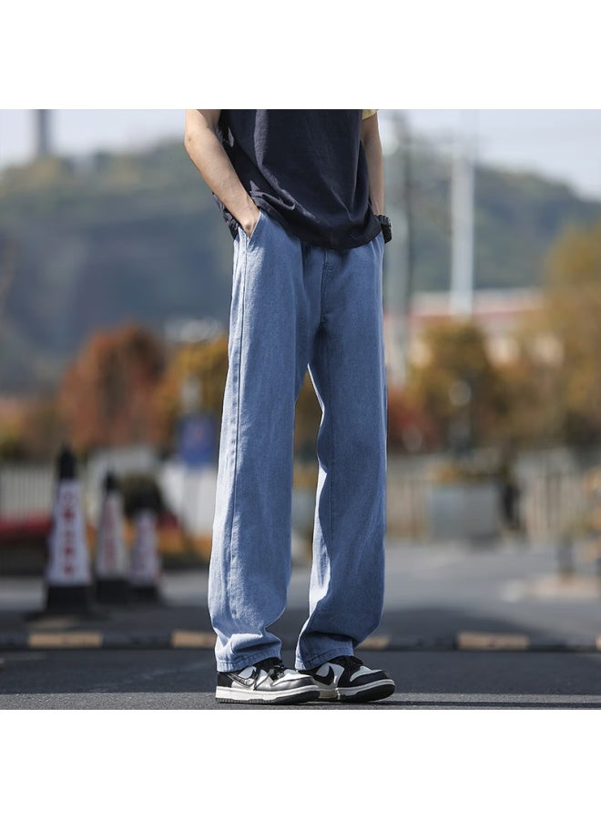 Homlean Men's Loose Straight-leg Fleece-lined Warm Fashion Casual Jeans Hs89 Dark Blue L - Image 5