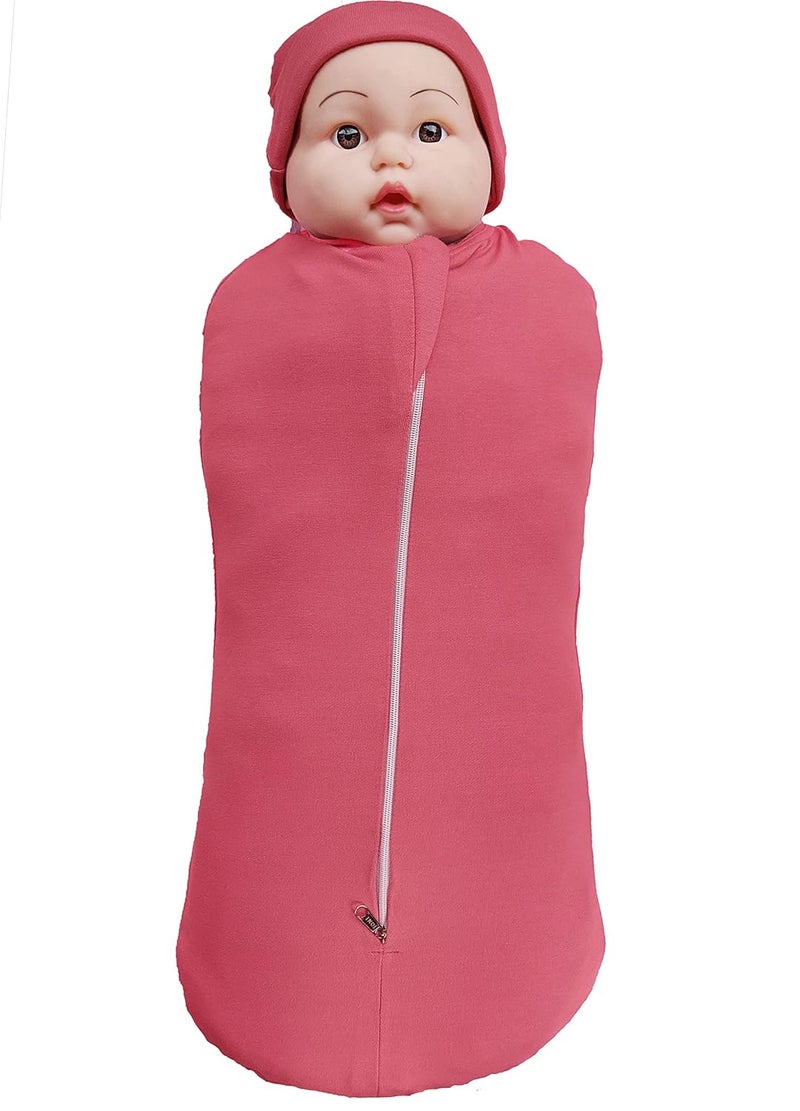 MammaChamp New Born Baby Zip POD with CapSwaddleSpandex Sleeping BagSack BlanketsPlain Peach Color 04Months Pack of 1 - Image 1