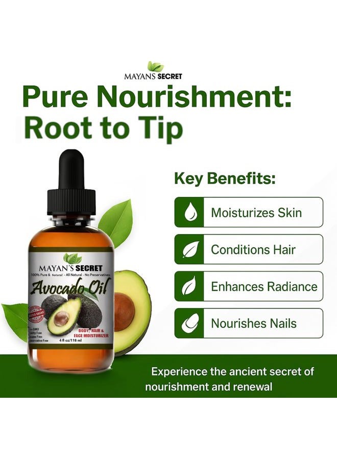 Mayan's Secret Avocado Oil For Hair Skin Nails - Natural Dry Skin Face Moisturizer - Collagen Boosting for Aging Skin Combat Fine Lines and Wrinkles - Dry Scalp Treatment Anti Dandruff Hair Growth Oil - Image 3