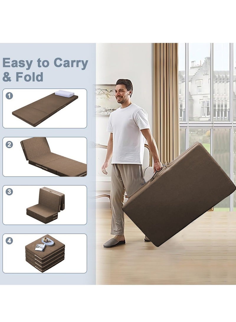 والالا مرتبة إسفنجية سميكة قابلة للطي محمولة بأربعة طيات، سرير قابل للطي، أسرّة للضيوف، سرير محمول، سجادة ضيوف علوية، وسادة نوم، قيلولة على الأرض مع غطاء قابل للتنفس وقابل للغسل - Image 4