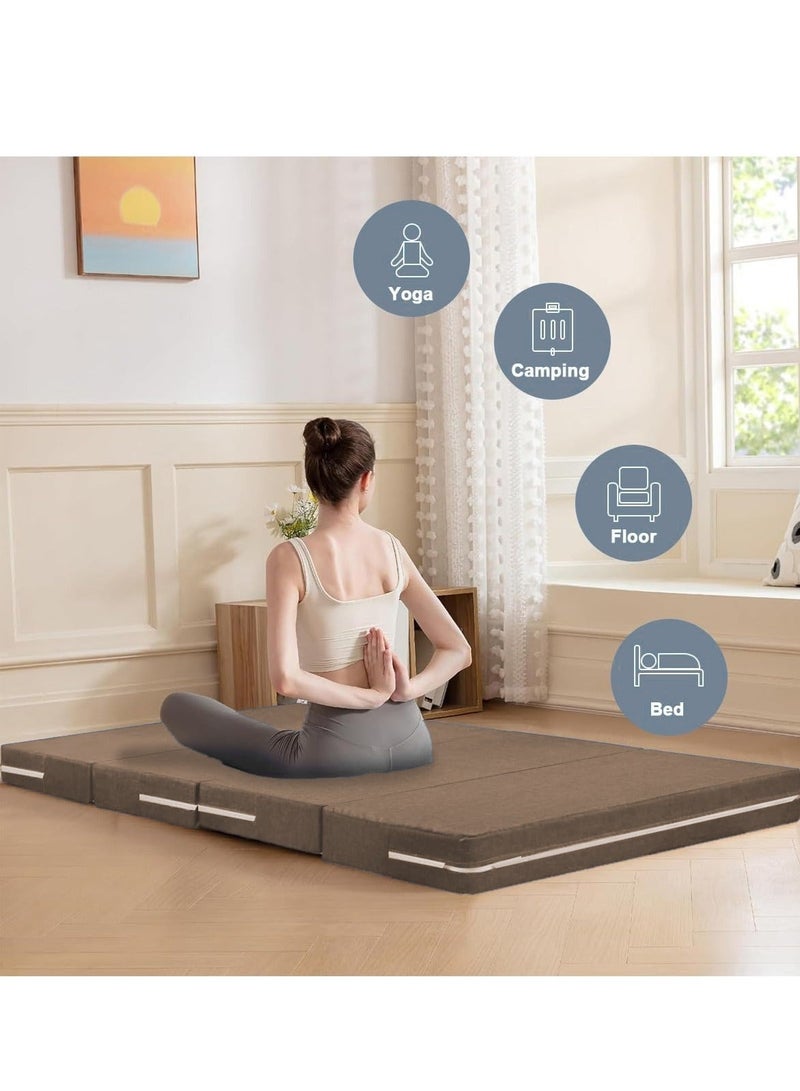 والالا مرتبة إسفنجية سميكة قابلة للطي محمولة بأربعة طيات، سرير قابل للطي، أسرّة للضيوف، سرير محمول، سجادة ضيوف علوية، وسادة نوم، قيلولة على الأرض مع غطاء قابل للتنفس وقابل للغسل - Image 2