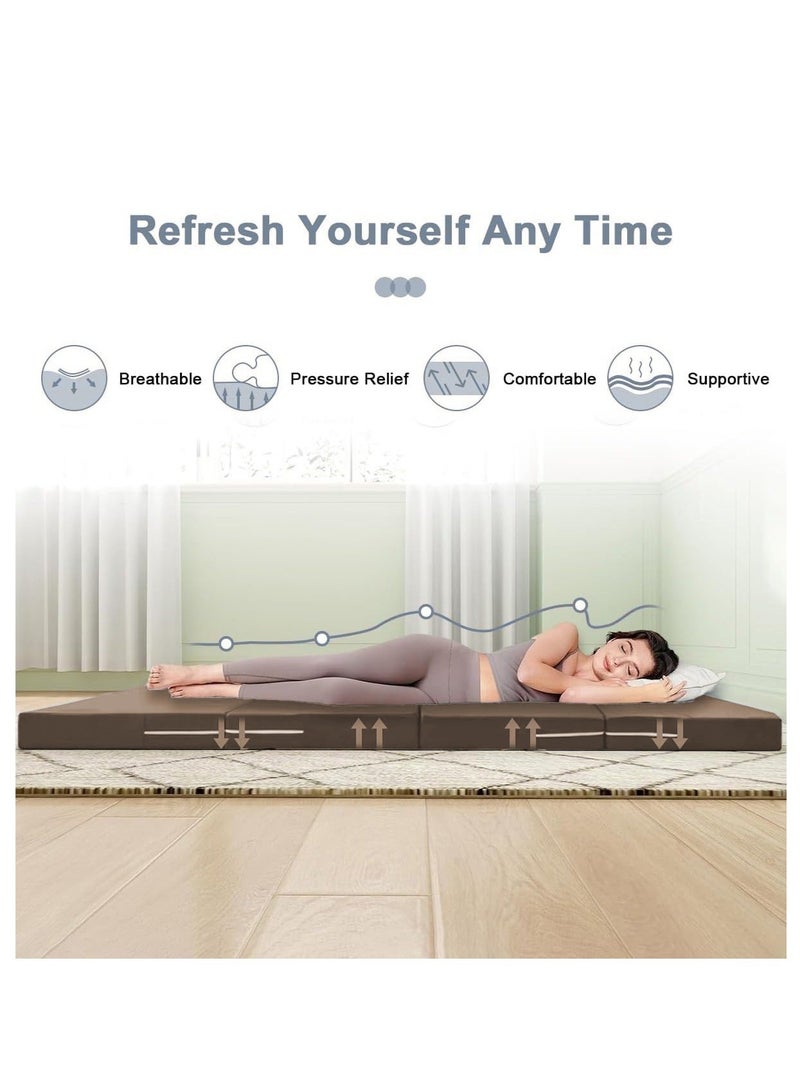 والالا مرتبة إسفنجية سميكة قابلة للطي محمولة بأربعة طيات، سرير قابل للطي، أسرّة للضيوف، سرير محمول، سجادة ضيوف علوية، وسادة نوم، قيلولة على الأرض مع غطاء قابل للتنفس وقابل للغسل - Image 5